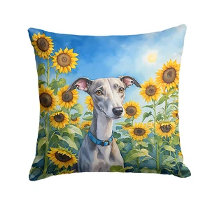 Whippet in Sunflowers Throw Pillow Machine Washable, Indoor Outdoor Decorative Pillow for Couch, Bed or Patio, 18Hx18W Whippet in Sunflowers Throw Pillow Machine Washable, Indoor Outdoor Decorative Pillow for Couch, Bed or Patio, 18Hx18W