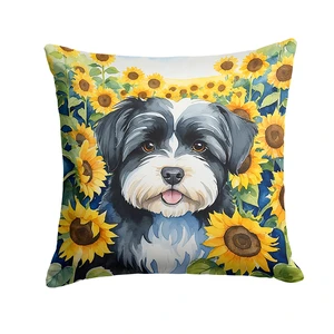Havanese in Sunflowers Throw Pillow Machine Washable, Indoor Outdoor Decorative Pillow for Couch, Bed or Patio, 18Hx18W Havanese in Sunflowers Throw Pillow Machine Washable, Indoor Outdoor Decorative Pillow for Couch, Bed or Patio, 18Hx18W