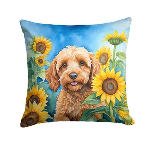 Cockapoo in Sunflowers Throw Pillow Machine Washable, Indoor Outdoor Decorative Pillow for Couch, Bed or Patio, 18Hx18W Cockapoo in Sunflowers Throw Pillow Machine Washable, Indoor Outdoor Decorative Pillow for Couch, Bed or Patio, 18Hx18W