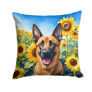 Belgian Malinois in Sunflowers Throw Pillow Machine Washable, Indoor Outdoor Decorative Pillow for Couch, Bed or Patio, 18Hx18W Belgian Malinois in Sunflowers Throw Pillow Machine Washable, Indoor Outdoor Decorative Pillow for Couch, Bed or Patio, 18Hx18W