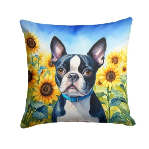 Boston Terrier in Sunflowers Throw Pillow Machine Washable, Indoor Outdoor Decorative Pillow for Couch, Bed or Patio, 18Hx18W Boston Terrier in Sunflowers Throw Pillow Machine Washable, Indoor Outdoor Decorative Pillow for Couch, Bed or Patio, 18Hx18W