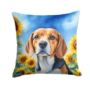 Beagle in Sunflowers Throw Pillow Machine Washable, Indoor Outdoor Decorative Pillow for Couch, Bed or Patio, 18Hx18W Beagle in Sunflowers Throw Pillow Machine Washable, Indoor Outdoor Decorative Pillow for Couch, Bed or Patio, 18Hx18W