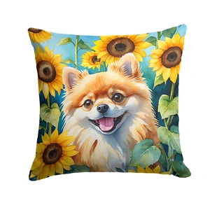 Pomeranian in Sunflowers Throw Pillow Machine Washable, Indoor Outdoor Decorative Pillow for Couch, Bed or Patio, 18Hx18W Pomeranian in Sunflowers Throw Pillow Machine Washable, Indoor Outdoor Decorative Pillow for Couch, Bed or Patio, 18Hx18W