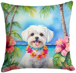 Maltese Luau Throw Pillow Machine Washable, Indoor Outdoor Decorative Pillow for Couch, Bed or Patio, 18Hx18W Maltese Luau Throw Pillow Machine Washable, Indoor Outdoor Decorative Pillow for Couch, Bed or Patio, 18Hx18W