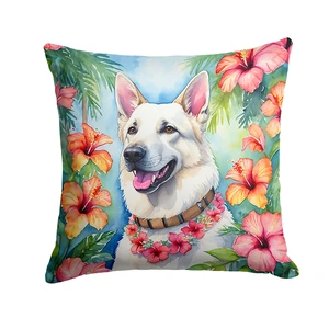White German Shepherd Luau Throw Pillow Machine Washable, Indoor Outdoor Decorative Pillow for Couch, Bed or Patio, 18Hx18W White German Shepherd Luau Throw Pillow Machine Washable, Indoor Outdoor Decorative Pillow for Couch, Bed or Patio, 18Hx18W
