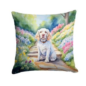 Clumber Spaniel Spring Path Throw Pillow Machine Washable, Indoor Outdoor Decorative Pillow for Couch, Bed or Patio, 18Hx18W Clumber Spaniel Spring Path Throw Pillow Machine Washable, Indoor Outdoor Decorative Pillow for Couch, Bed or Patio, 18Hx18W