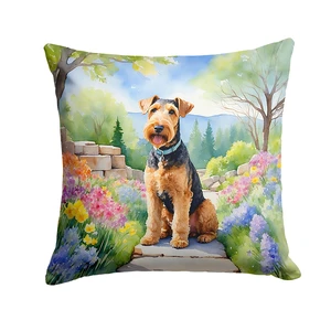 Airedale Terrier Spring Garden Throw Pillow Machine Washable, Indoor Outdoor Decorative Pillow for Couch, Bed or Patio, 18Hx18W Airedale Terrier Spring Garden Throw Pillow Machine Washable, Indoor Outdoor Decorative Pillow for Couch, Bed or Patio, 18Hx18W
