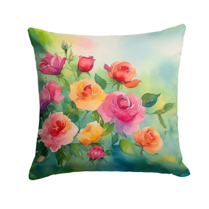 Roses in Watercolor Throw Pillow Machine Washable, Indoor Outdoor Decorative Pillow for Couch, Bed or Patio, 18Hx18W Roses in Watercolor Throw Pillow Machine Washable, Indoor Outdoor Decorative Pillow for Couch, Bed or Patio, 18Hx18W