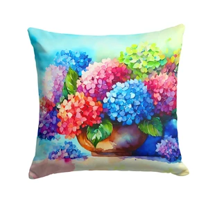 Hydrangeas in Watercolor Throw Pillow Machine Washable, Indoor Outdoor Decorative Pillow for Couch, Bed or Patio, 18Hx18W Hydrangeas in Watercolor Throw Pillow Machine Washable, Indoor Outdoor Decorative Pillow for Couch, Bed or Patio, 18Hx18W