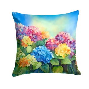 Hydrangeas in Watercolor Throw Pillow Machine Washable, Indoor Outdoor Decorative Pillow for Couch, Bed or Patio, 18Hx18W Hydrangeas in Watercolor Throw Pillow Machine Washable, Indoor Outdoor Decorative Pillow for Couch, Bed or Patio, 18Hx18W