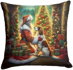 English Setter and Santa Claus Throw Pillow Machine Washable, Indoor Outdoor Decorative Pillow for Couch, Bed or Patio, 18Hx18W English Setter and Santa Claus Throw Pillow Machine Washable, Indoor Outdoor Decorative Pillow for Couch, Bed or Patio, 18Hx18W