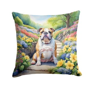 English Bulldog Spring Path Throw Pillow Machine Washable, Indoor Outdoor Decorative Pillow for Couch, Bed or Patio, 18Hx18W English Bulldog Spring Path Throw Pillow Machine Washable, Indoor Outdoor Decorative Pillow for Couch, Bed or Patio, 18Hx18W