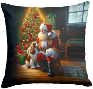 Cavalier Spaniel and Santa Claus Throw Pillow Machine Washable, Indoor Outdoor Decorative Pillow for Couch, Bed or Patio, 18Hx18W Cavalier Spaniel and Santa Claus Throw Pillow Machine Washable, Indoor Outdoor Decorative Pillow for Couch, Bed or Patio, 18Hx18W