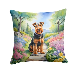 Welsh Terrier Spring Path Throw Pillow Machine Washable, Indoor Outdoor Decorative Pillow for Couch, Bed or Patio, 18Hx18W Welsh Terrier Spring Path Throw Pillow Machine Washable, Indoor Outdoor Decorative Pillow for Couch, Bed or Patio, 18Hx18W