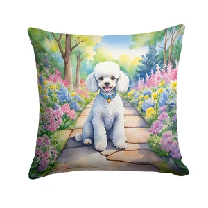 White Poodle Spring Path Throw Pillow Machine Washable, Indoor Outdoor Decorative Pillow for Couch, Bed or Patio, 18Hx18W White Poodle Spring Path Throw Pillow Machine Washable, Indoor Outdoor Decorative Pillow for Couch, Bed or Patio, 18Hx18W