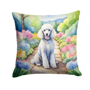 White Poodle Spring Path Throw Pillow Machine Washable, Indoor Outdoor Decorative Pillow for Couch, Bed or Patio, 18Hx18W White Poodle Spring Path Throw Pillow Machine Washable, Indoor Outdoor Decorative Pillow for Couch, Bed or Patio, 18Hx18W