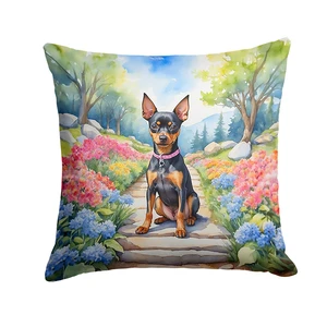 Miniature Pinscher Spring Path Throw Pillow Machine Washable, Indoor Outdoor Decorative Pillow for Couch, Bed or Patio, 18Hx18W Miniature Pinscher Spring Path Throw Pillow Machine Washable, Indoor Outdoor Decorative Pillow for Couch, Bed or Patio, 18Hx18W