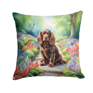 Sussex Spaniel Spring Path Throw Pillow Machine Washable, Indoor Outdoor Decorative Pillow for Couch, Bed or Patio, 18Hx18W Sussex Spaniel Spring Path Throw Pillow Machine Washable, Indoor Outdoor Decorative Pillow for Couch, Bed or Patio, 18Hx18W