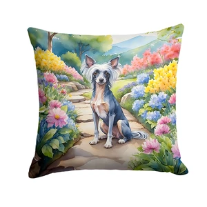Chinese Crested Spring Path Throw Pillow Machine Washable, Indoor Outdoor Decorative Pillow for Couch, Bed or Patio, 18Hx18W Chinese Crested Spring Path Throw Pillow Machine Washable, Indoor Outdoor Decorative Pillow for Couch, Bed or Patio, 18Hx18W