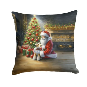 Fox Terrier and Santa Claus Throw Pillow Machine Washable, Indoor Outdoor Decorative Pillow for Couch, Bed or Patio, 18Hx18W Fox Terrier and Santa Claus Throw Pillow Machine Washable, Indoor Outdoor Decorative Pillow for Couch, Bed or Patio, 18Hx18W