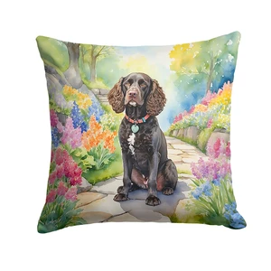 American Water Spaniel Spring Garden Throw Pillow Machine Washable, Indoor Outdoor Decorative Pillow for Couch, Bed or Patio, 18Hx18W American Water Spaniel Spring Garden Throw Pillow Machine Washable, Indoor Outdoor Decorative Pillow for Couch, Bed or Patio, 18Hx18W