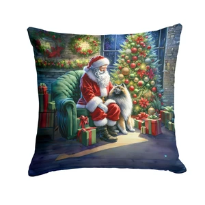 Keeshond and Santa Claus Throw Pillow Machine Washable, Indoor Outdoor Decorative Pillow for Couch, Bed or Patio, 18Hx18W Keeshond and Santa Claus Throw Pillow Machine Washable, Indoor Outdoor Decorative Pillow for Couch, Bed or Patio, 18Hx18W