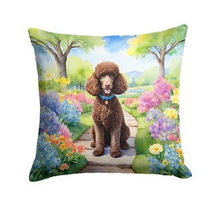 Chocolate Poodle Spring Path Throw Pillow Machine Washable, Indoor Outdoor Decorative Pillow for Couch, Bed or Patio, 18Hx18W Chocolate Poodle Spring Path Throw Pillow Machine Washable, Indoor Outdoor Decorative Pillow for Couch, Bed or Patio, 18Hx18W
