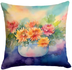 Chrysanthemums in Watercolor Throw Pillow Machine Washable, Indoor Outdoor Decorative Pillow for Couch, Bed or Patio, 18Hx18W Chrysanthemums in Watercolor Throw Pillow Machine Washable, Indoor Outdoor Decorative Pillow for Couch, Bed or Patio, 18Hx18W