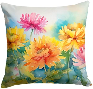 Chrysanthemums in Watercolor Throw Pillow Machine Washable, Indoor Outdoor Decorative Pillow for Couch, Bed or Patio, 18Hx18W Chrysanthemums in Watercolor Throw Pillow Machine Washable, Indoor Outdoor Decorative Pillow for Couch, Bed or Patio, 18Hx18W