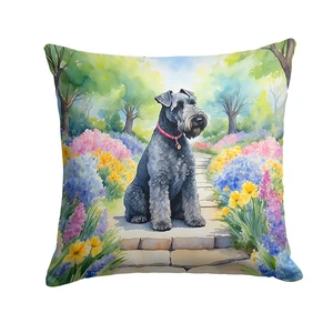 Kerry Blue Terrier Spring Path Throw Pillow Machine Washable, Indoor Outdoor Decorative Pillow for Couch, Bed or Patio, 18Hx18W Kerry Blue Terrier Spring Path Throw Pillow Machine Washable, Indoor Outdoor Decorative Pillow for Couch, Bed or Patio, 18Hx18W