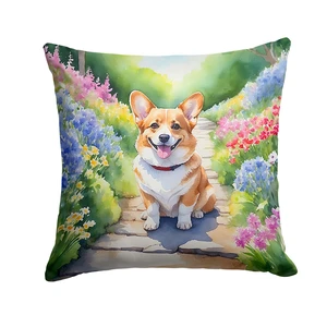 Corgi Spring Path Throw Pillow Machine Washable, Indoor Outdoor Decorative Pillow for Couch, Bed or Patio, 18Hx18W Corgi Spring Path Throw Pillow Machine Washable, Indoor Outdoor Decorative Pillow for Couch, Bed or Patio, 18Hx18W