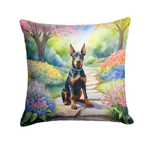 Doberman Pinscher Spring Path Throw Pillow Machine Washable, Indoor Outdoor Decorative Pillow for Couch, Bed or Patio, 18Hx18W Doberman Pinscher Spring Path Throw Pillow Machine Washable, Indoor Outdoor Decorative Pillow for Couch, Bed or Patio, 18Hx18W