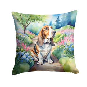 Basset Hound Spring Garden Throw Pillow Machine Washable, Indoor Outdoor Decorative Pillow for Couch, Bed or Patio, 18Hx18W Basset Hound Spring Garden Throw Pillow Machine Washable, Indoor Outdoor Decorative Pillow for Couch, Bed or Patio, 18Hx18W