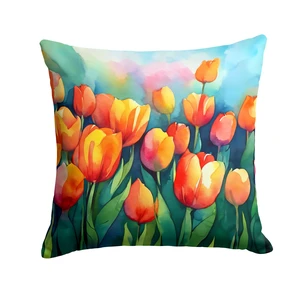 Tulips in Watercolor Throw Pillow Machine Washable, Indoor Outdoor Decorative Pillow for Couch, Bed or Patio, 18Hx18W Tulips in Watercolor Throw Pillow Machine Washable, Indoor Outdoor Decorative Pillow for Couch, Bed or Patio, 18Hx18W