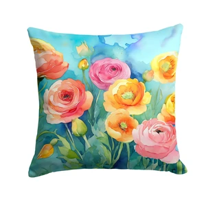 Ranunculus in Watercolor Throw Pillow Machine Washable, Indoor Outdoor Decorative Pillow for Couch, Bed or Patio, 18Hx18W Ranunculus in Watercolor Throw Pillow Machine Washable, Indoor Outdoor Decorative Pillow for Couch, Bed or Patio, 18Hx18W
