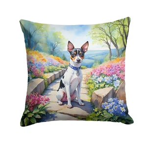Rat Terrier Spring Path Throw Pillow Machine Washable, Indoor Outdoor Decorative Pillow for Couch, Bed or Patio, 18Hx18W Rat Terrier Spring Path Throw Pillow Machine Washable, Indoor Outdoor Decorative Pillow for Couch, Bed or Patio, 18Hx18W
