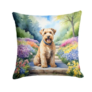 Wheaten Terrier Spring Path Throw Pillow Machine Washable, Indoor Outdoor Decorative Pillow for Couch, Bed or Patio, 18Hx18W Wheaten Terrier Spring Path Throw Pillow Machine Washable, Indoor Outdoor Decorative Pillow for Couch, Bed or Patio, 18Hx18W