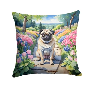 Pug Spring Path Throw Pillow Machine Washable, Indoor Outdoor Decorative Pillow for Couch, Bed or Patio, 18Hx18W Pug Spring Path Throw Pillow Machine Washable, Indoor Outdoor Decorative Pillow for Couch, Bed or Patio, 18Hx18W