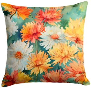 Chrysanthemums in Watercolor Throw Pillow Machine Washable, Indoor Outdoor Decorative Pillow for Couch, Bed or Patio, 18Hx18W Chrysanthemums in Watercolor Throw Pillow Machine Washable, Indoor Outdoor Decorative Pillow for Couch, Bed or Patio, 18Hx18W