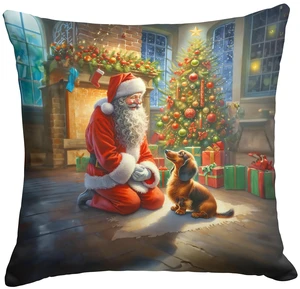 Dachshund and Santa Claus Throw Pillow Machine Washable, Indoor Outdoor Decorative Pillow for Couch, Bed or Patio, 18Hx18W Dachshund and Santa Claus Throw Pillow Machine Washable, Indoor Outdoor Decorative Pillow for Couch, Bed or Patio, 18Hx18W