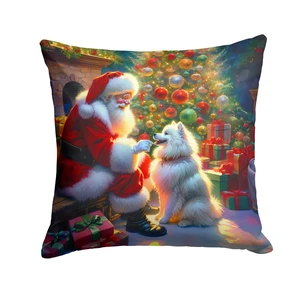 American Eskimo and Santa Claus Throw Pillow Machine Washable, Indoor Outdoor Decorative Pillow for Couch, Bed or Patio, 18Hx18W American Eskimo and Santa Claus Throw Pillow Machine Washable, Indoor Outdoor Decorative Pillow for Couch, Bed or Patio, 18Hx18W