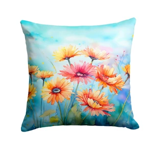 Gerbera Daisies in Watercolor Throw Pillow Machine Washable, Indoor Outdoor Decorative Pillow for Couch, Bed or Patio, 18Hx18W Gerbera Daisies in Watercolor Throw Pillow Machine Washable, Indoor Outdoor Decorative Pillow for Couch, Bed or Patio, 18Hx18W