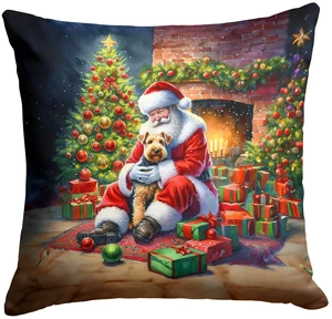 Lakeland Terrier and Santa Claus Throw Pillow Machine Washable, Indoor Outdoor Decorative Pillow for Couch, Bed or Patio, 18Hx18W Lakeland Terrier and Santa Claus Throw Pillow Machine Washable, Indoor Outdoor Decorative Pillow for Couch, Bed or Patio, 18Hx18W