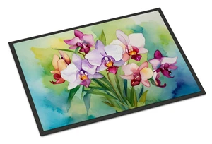NEW Orchids in Watercolor Doormat Front Door Mat Indoor Outdoor Rugs for Entryway, Non Slip Washable Low Pile, 18H X 27W NEW Orchids in Watercolor Doormat Front Door Mat Indoor Outdoor Rugs for Entryway, Non Slip Washable Low Pile, 18H X 27W