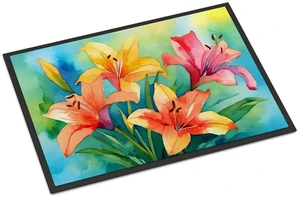 NEW Lilies in Watercolor Doormat Front Door Mat Indoor Outdoor Rugs for Entryway, Non Slip Washable Low Pile, 18H X 27W NEW Lilies in Watercolor Doormat Front Door Mat Indoor Outdoor Rugs for Entryway, Non Slip Washable Low Pile, 18H X 27W