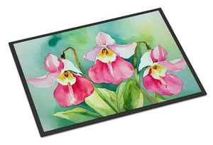NEW Minnesota Pink and White Lady s Slippers in Watercolor Doormat Front Door Mat Indoor Outdoor Rugs for Entryway, Non Slip Washable Low Pile, 18H X 27W NEW Minnesota Pink and White Lady s Slippers in Watercolor Doormat Front Door Mat Indoor Outdoor Rugs for Entryway, Non Slip Washable Low Pile, 18H X 27W