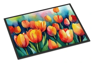 NEW Tulips in Watercolor Doormat Front Door Mat Indoor Outdoor Rugs for Entryway, Non Slip Washable Low Pile, 18H X 27W NEW Tulips in Watercolor Doormat Front Door Mat Indoor Outdoor Rugs for Entryway, Non Slip Washable Low Pile, 18H X 27W