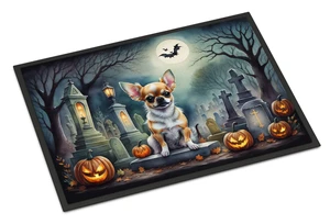 NEW Chihuahua Spooky Halloween Doormat Front Door Mat Indoor Outdoor Rugs for Entryway, Non Slip Washable Low Pile, 18H X 27W NEW Chihuahua Spooky Halloween Doormat Front Door Mat Indoor Outdoor Rugs for Entryway, Non Slip Washable Low Pile, 18H X 27W