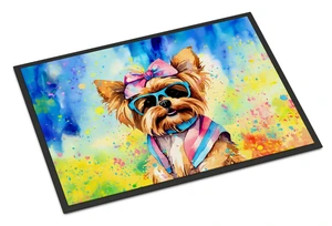 NEW Yorkshire Terrier Hippie Dawg Doormat Front Door Mat Indoor Outdoor Rugs for Entryway, Non Slip Washable Low Pile, 18H X 27W NEW Yorkshire Terrier Hippie Dawg Doormat Front Door Mat Indoor Outdoor Rugs for Entryway, Non Slip Washable Low Pile, 18H X 27W