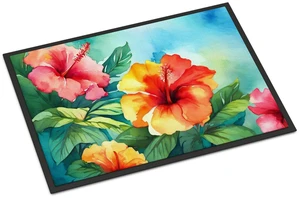 NEW Hawaii Hawaiian Hibiscus in Watercolor Doormat Front Door Mat Indoor Outdoor Rugs for Entryway, Non Slip Washable Low Pile, 18H X 27W NEW Hawaii Hawaiian Hibiscus in Watercolor Doormat Front Door Mat Indoor Outdoor Rugs for Entryway, Non Slip Washable Low Pile, 18H X 27W